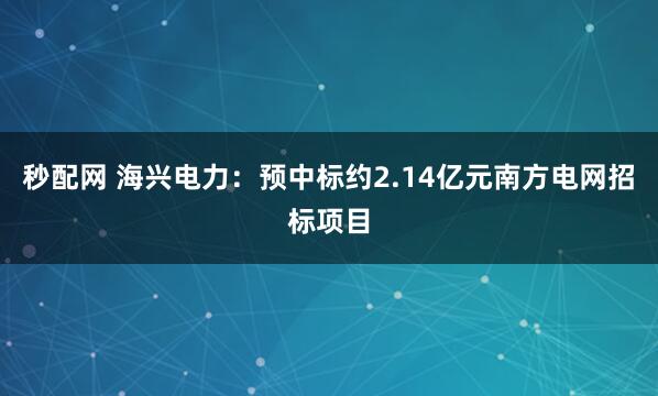 秒配网 海兴电力：预中标约2.14亿元南方电网招标项目